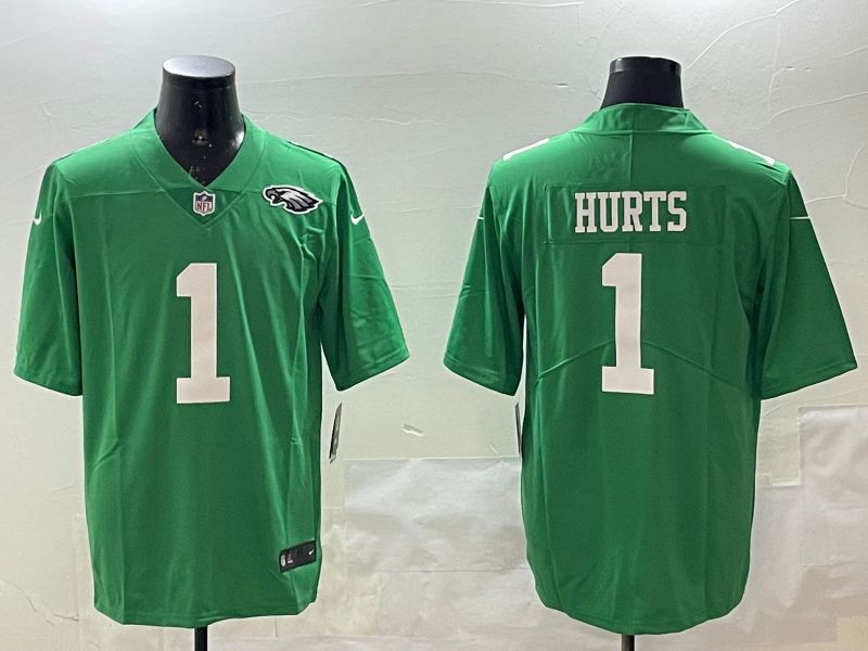 Men Philadelphia Eagles #1 Hurts Green Throwback 2025 Nike Vapor Limited NFL Jersey style 4